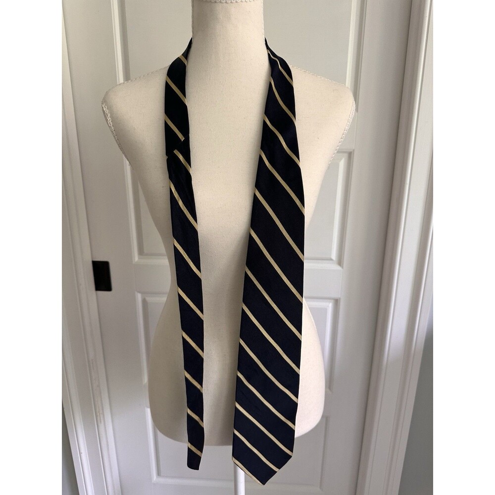 Brooks Brothers Tie Navy W/ Gold Stripes 100% Silk Men's Necktie 58”